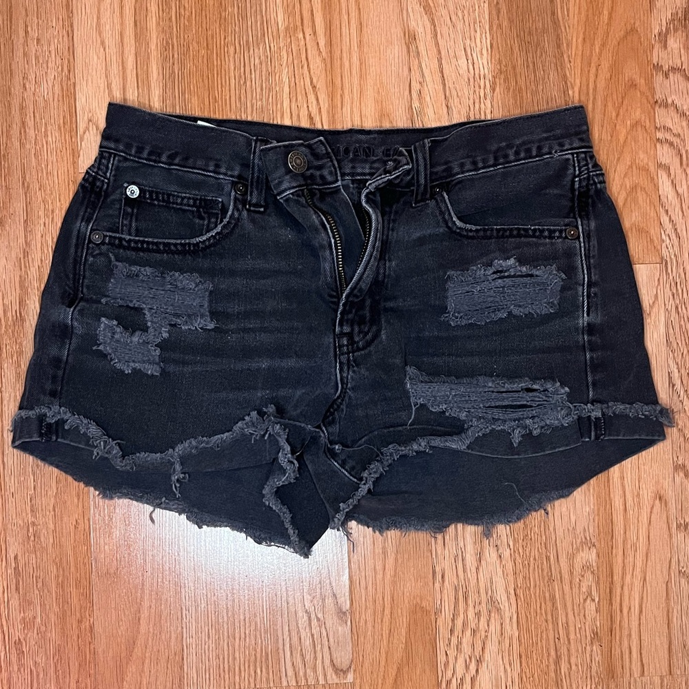 Black denim shorts